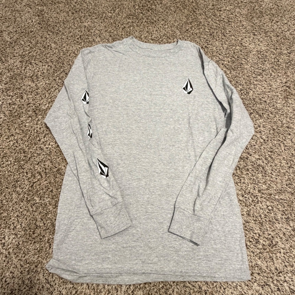 Volcom Mens Long Sleeve‎ Graphic Tee Heather Grey Stone Logo Size M RN29745